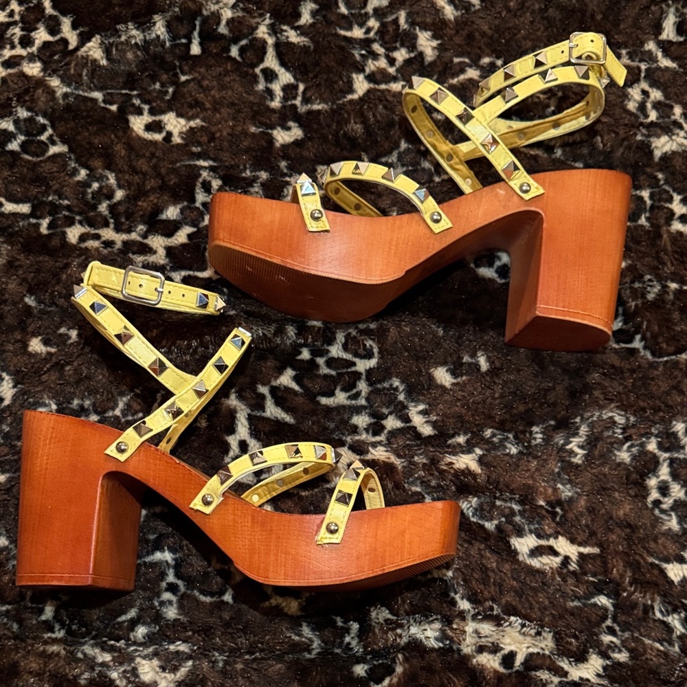 Madden Girl Yellow Studded Platform Sandals
